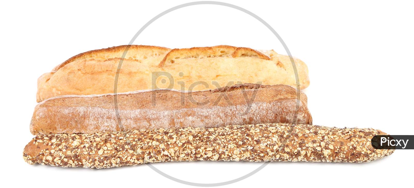 Multi - Grain Brown And White Bread. Isolated On A White Background.