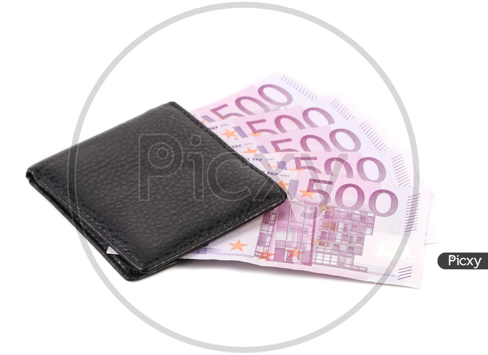 Five Hundred Euro In Purse. Isolated On A White Background.