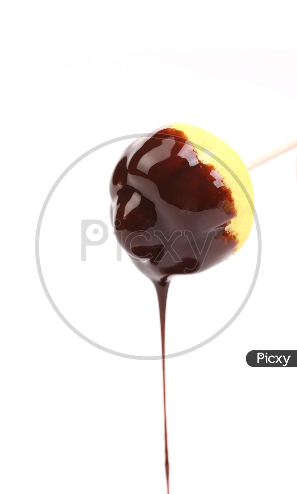 Marshmallow With Chocolate Dripping. Isolated On A White Background.