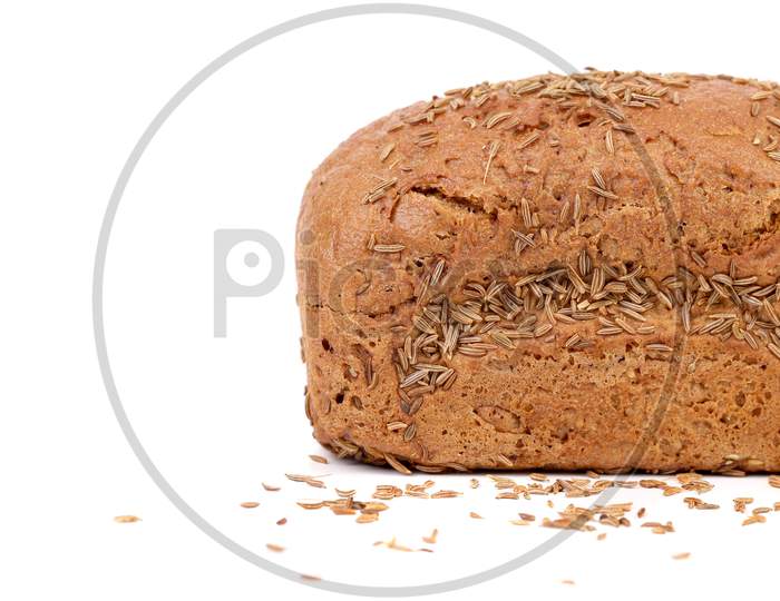 Rye Bread With Caraway Seed. Isolated On A White Background.