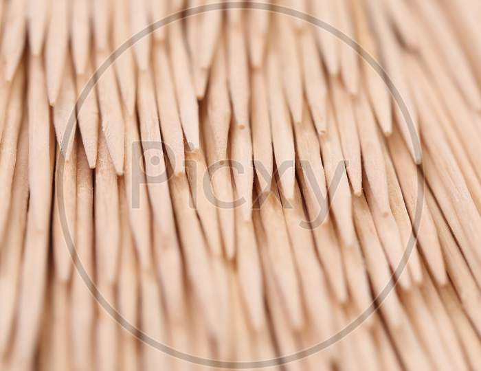 Close Up Of Toothpicks Abstract Composition. Blurred. Whole Background.