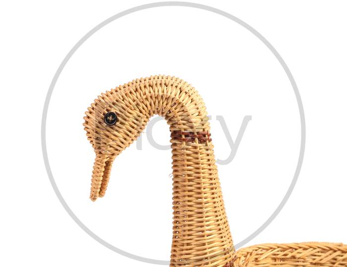 Swan Wicker Basket Head. Close Up. Isolated On A White Background.
