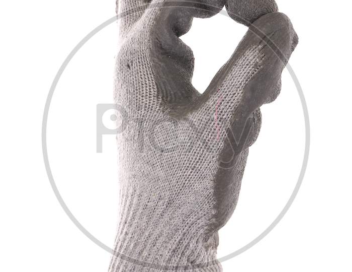 Rubber Protective Glove Shows Sign Ok. Isolated On A White Background.