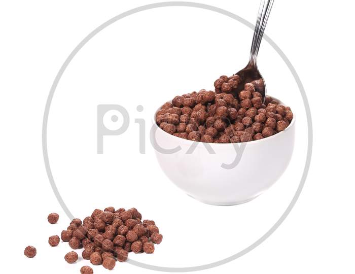 Oats Chocolate Cereal. Isolated On A White Background.