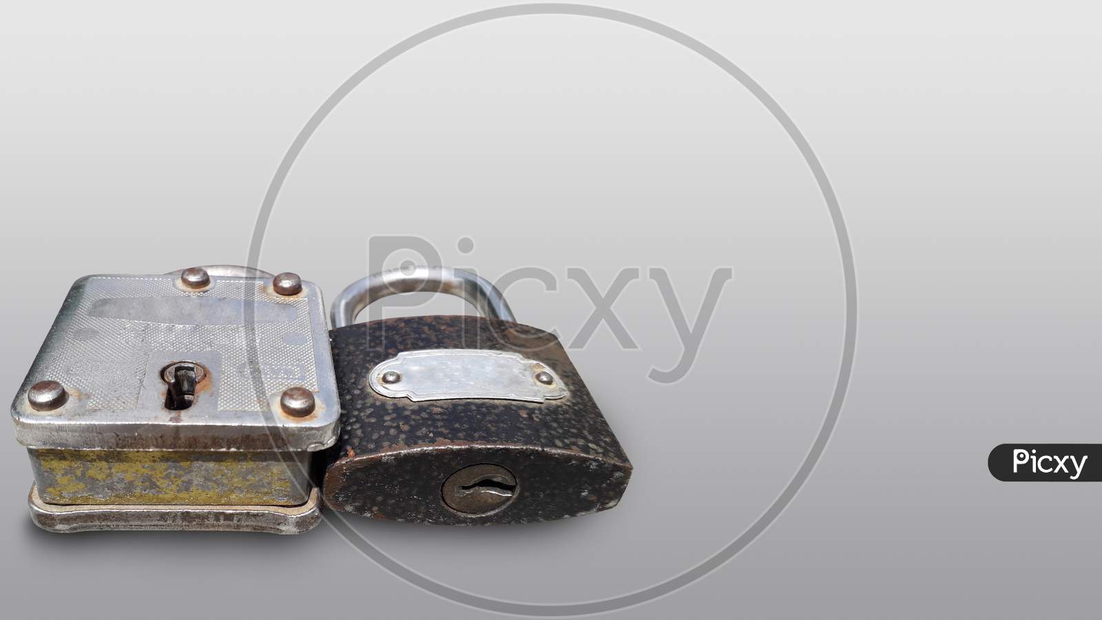 Iron pad lock for security purposes  isolated photo