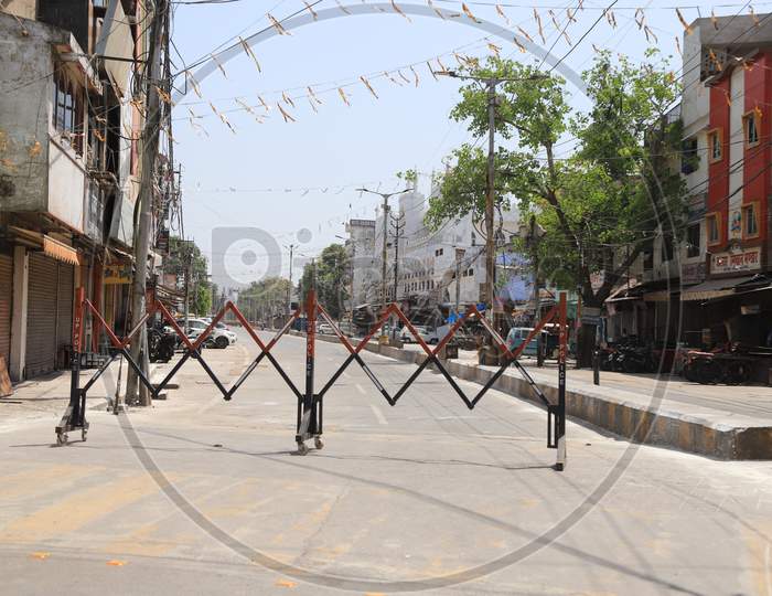 Barricades Are Seen Due To 21-day Lockdown due to  Corona Virus  or COVID-19 Pandemic in Prayagraj