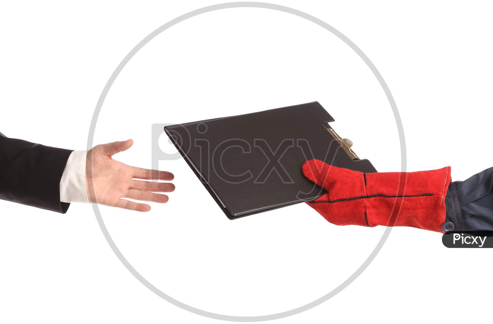 Two Hands Holding Folder. Isolated On A White Background.