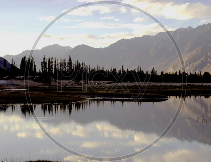 A Beautiful View Of Lake And Mountain Reflection in Ladakh