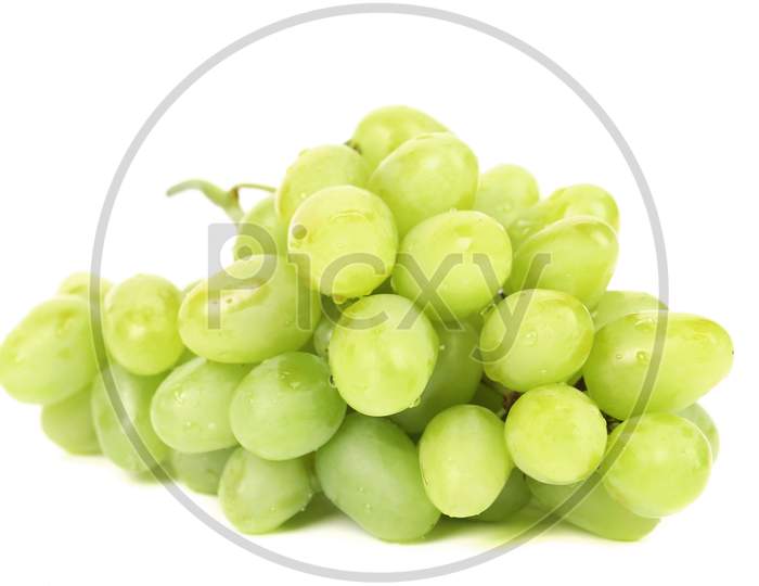Bunch Of Ripe And Juicy Green Grapes. Isolated On A White Background.