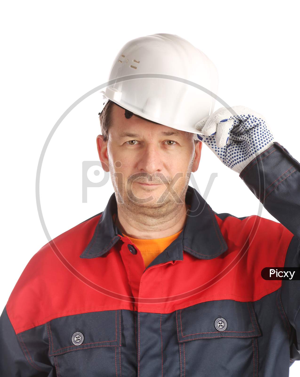 Confident Worker Portrait With Hard Hat. Isolated On A White Background.