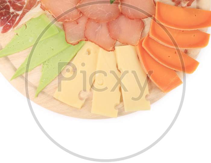 Meat And Cheese Platter Close Up. Whole Background.