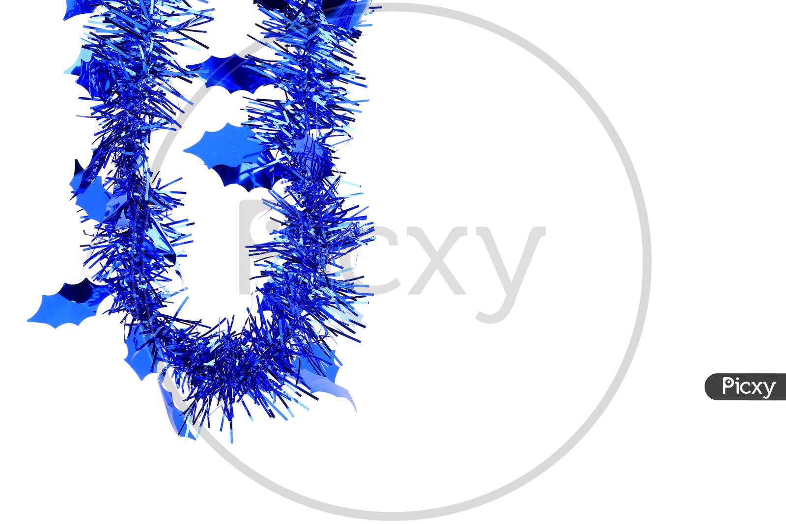 Christmas Blue Tinsel With Stars. Isolated On A White Background.