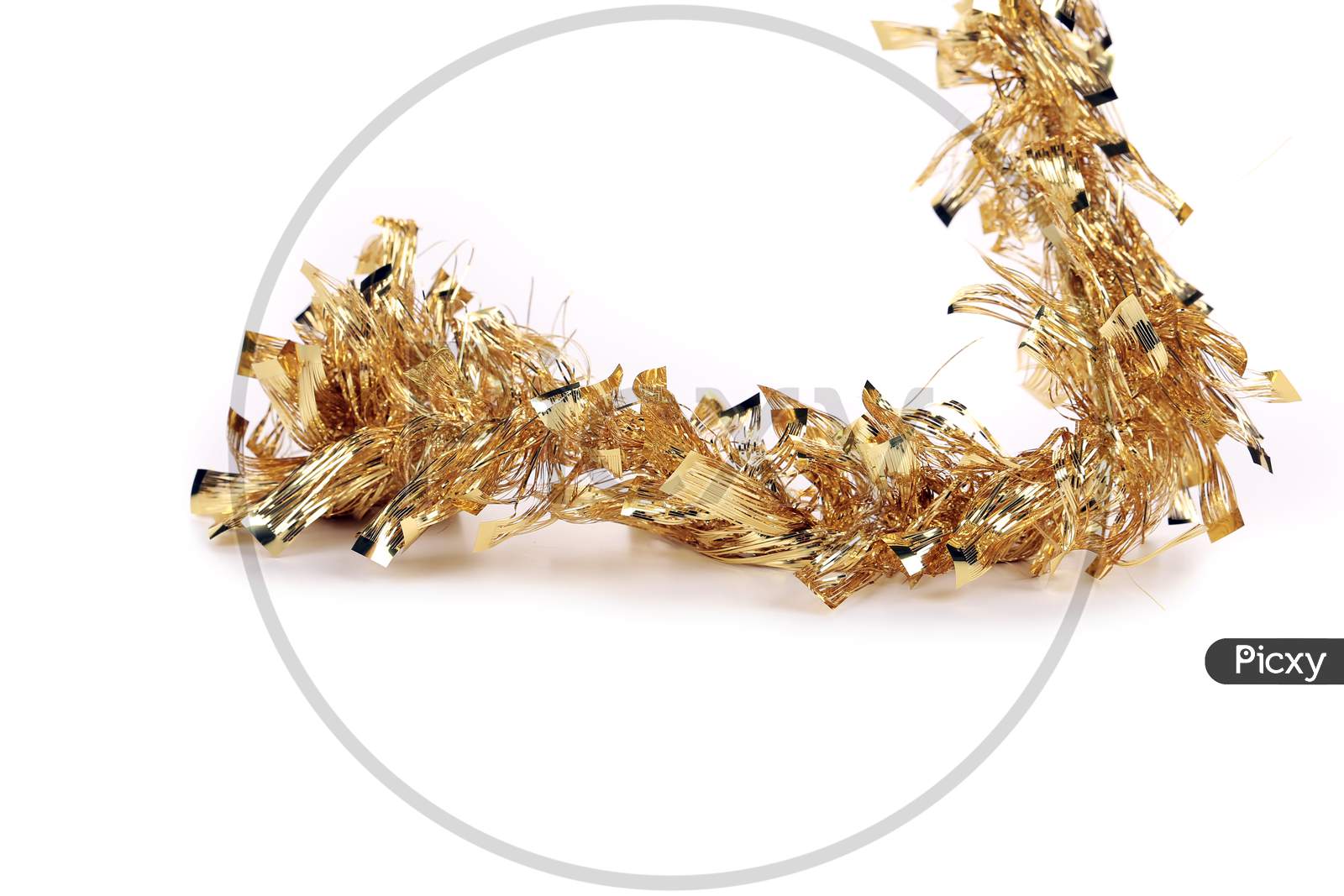Christmas Golden Tinsel. Isolated On A White Background.