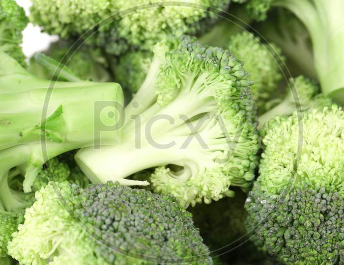 Background Of Delicious Broccoli. Close Up. Whole Background.