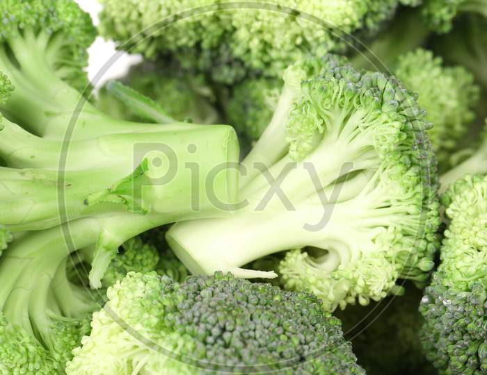 Background Of Delicious Broccoli. Close Up. Whole Background.