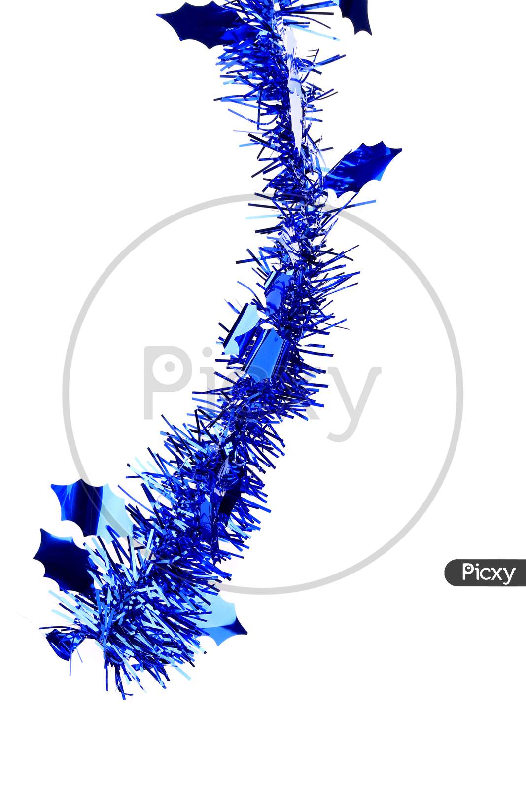 Christmas Blue Tinsel With Stars. Isolated On A White Background.