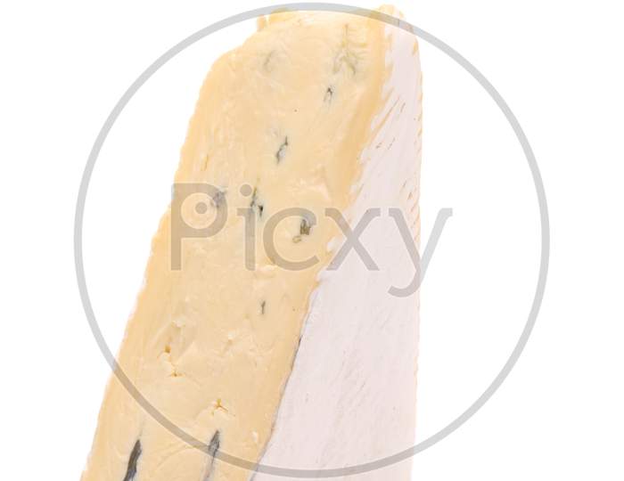 Slice Of Dor Blue Cheese. Isolated On A White Background.