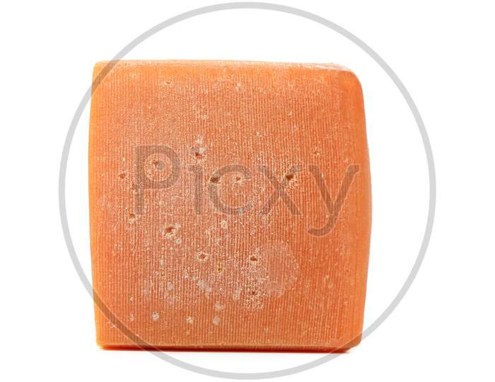 Close Up Of Parmesan Cheese. Isolated On A White Background