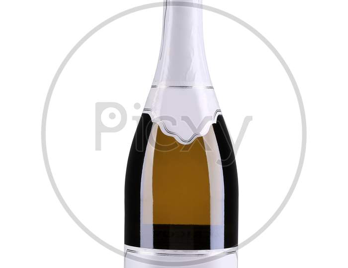 Green Bottle Of Champagne. Isolated On A White Background.