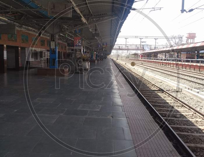 Empty railway station during covid-19 lockdown