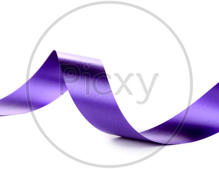 Violet Curly Silk Ribbon. Isolated On A White Background.