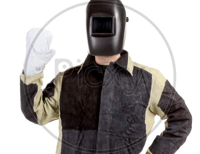 Image of Confident Welder In The Mask. Isolated On A White Background ...