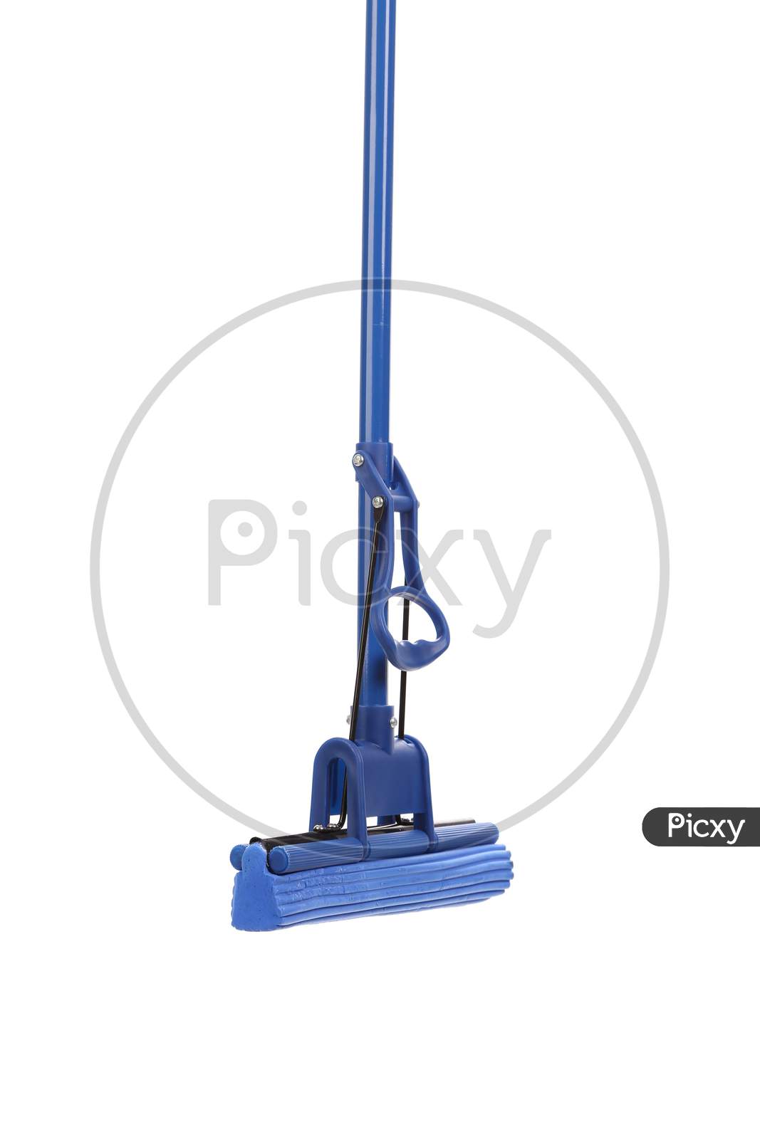 Close Up Of Blue Mop With Sponge. Isolated On A White Background.