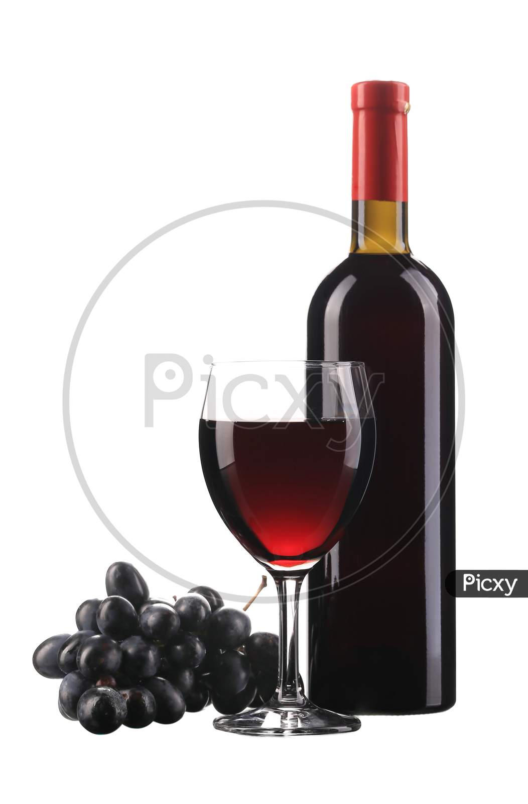 Grapes And Red Wine Composition. Isolated On A White Background.