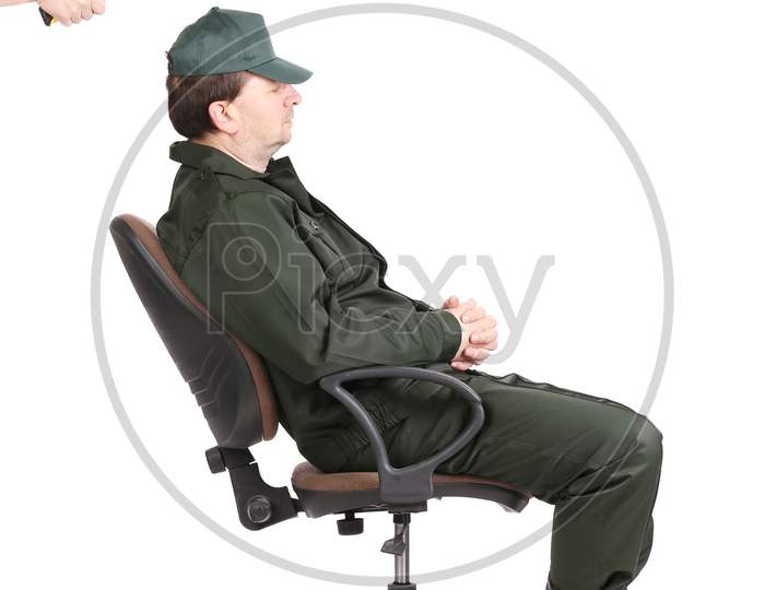 Man Sitting In Chair. Isolated On A White Background.