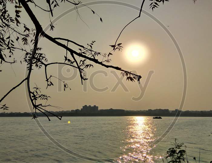 Sunset at Hussain Sagar Lake
