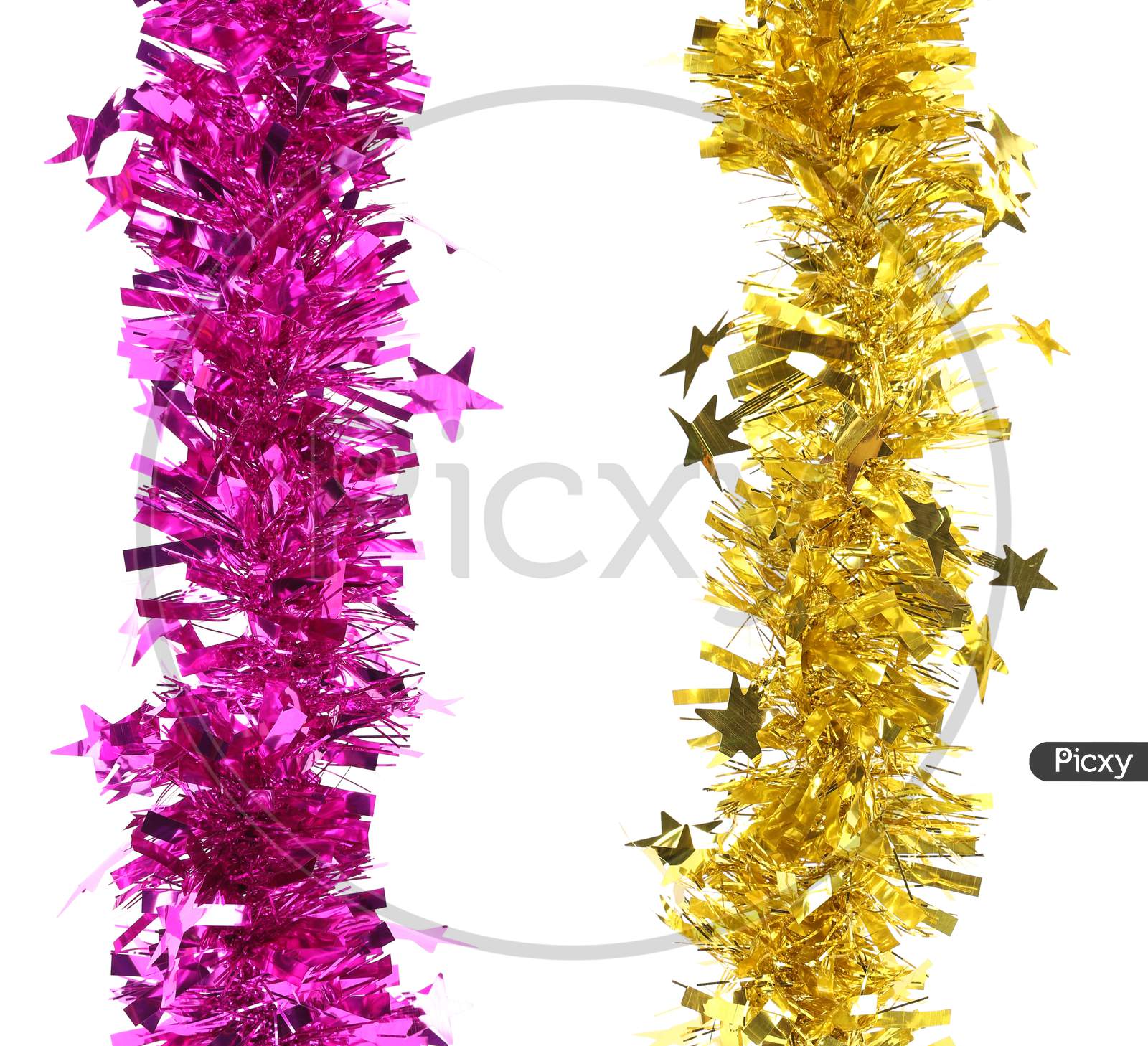 Christmas Purple And Yellow Tinsel. Whole Background.