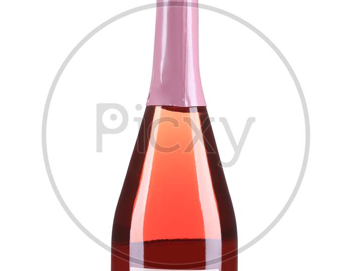 Bottle Of Pink Fruit Champagne. Isolated On A White Background.