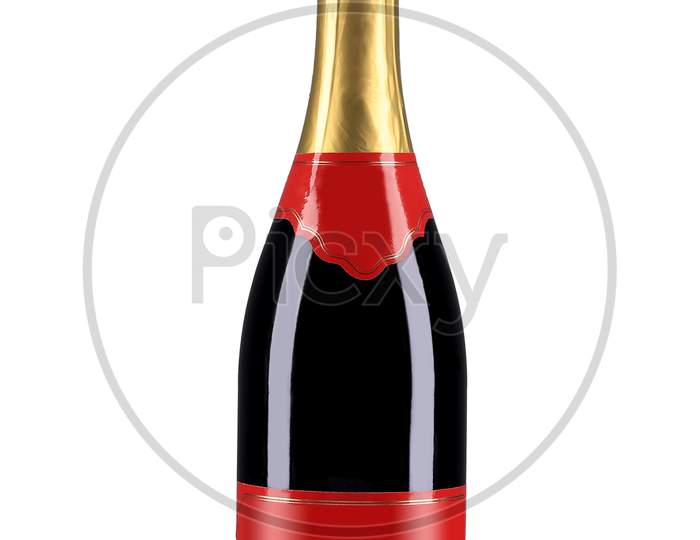 Bottle Of Red Champagne. Isolated On A White Background.