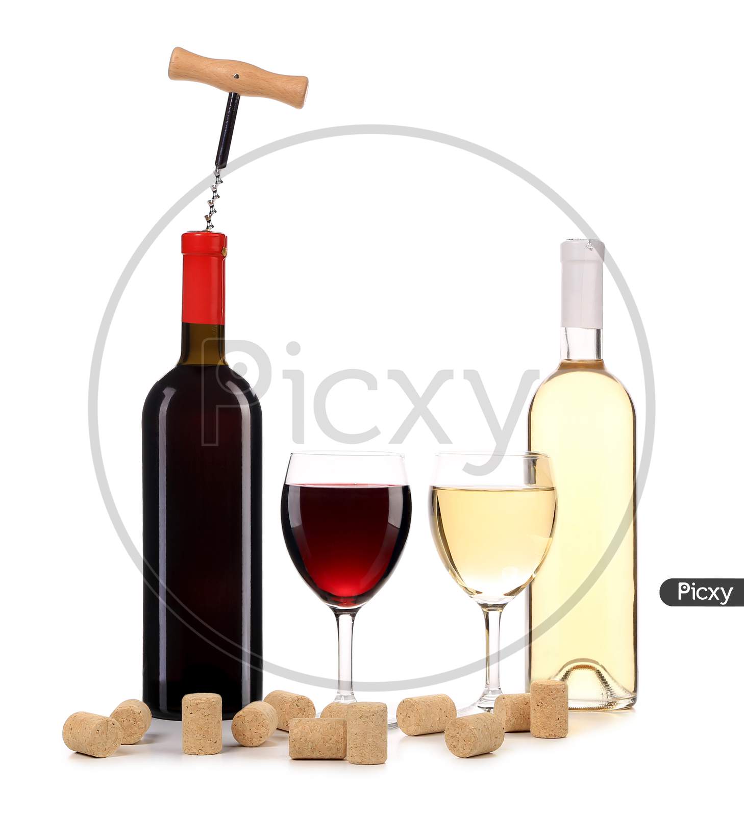 Wine Red And White Composition. Isolated On A White Background.