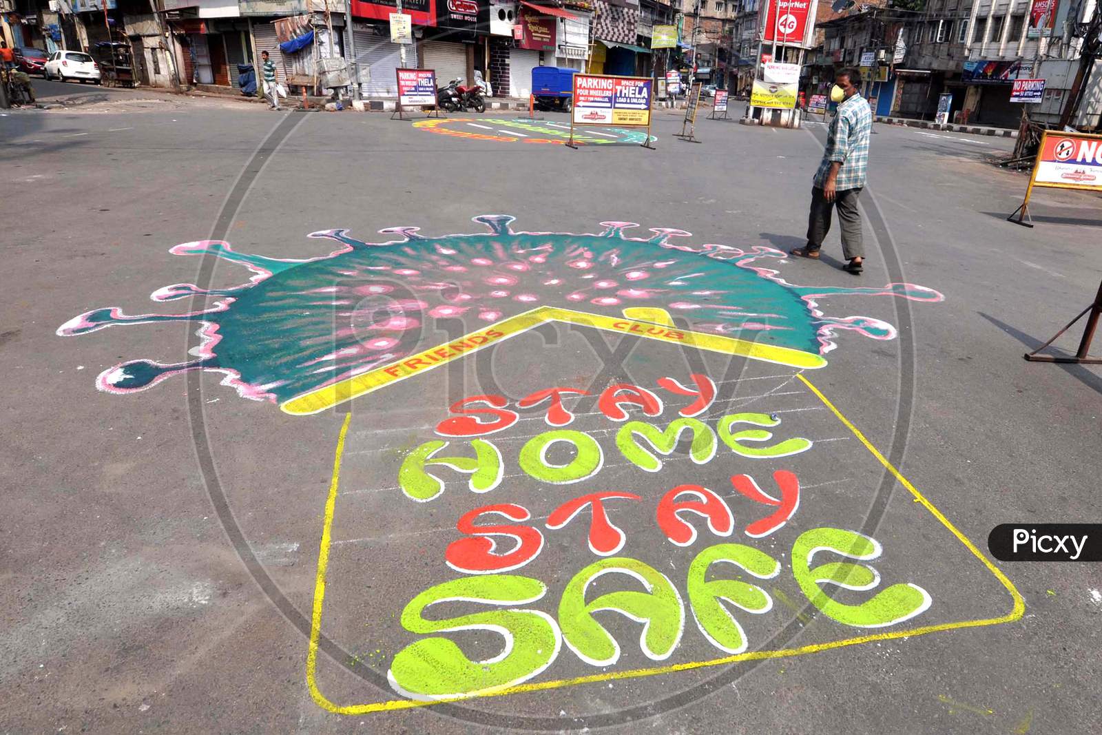 Roads Of Fancy Bazar Painted By Friends Club Expressing Gratitude To Covid-19  or corona virus Warriors In Guwahati On Tuseday, 14 April 2020.