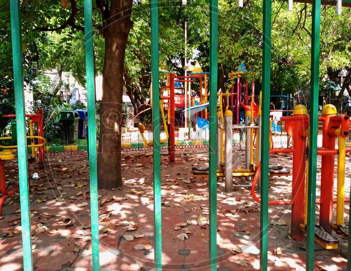 Children's Playground Locked to stop COVID 19 Coronavirus spreading.