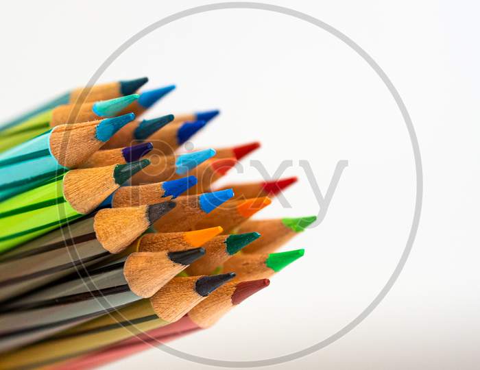 Color Pencils as a group On white Background