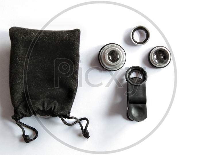 Lens kit for mobile phone, mini lenses for smartphone camera, modern technology