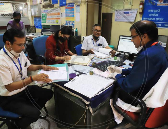Bank Employees Busy Auditing Inside A Bank During A Nationwide Lock down To Slow The Spreading Of The Corona virus Disease (Covid-19), In Prayagraj, April, 16, 2020