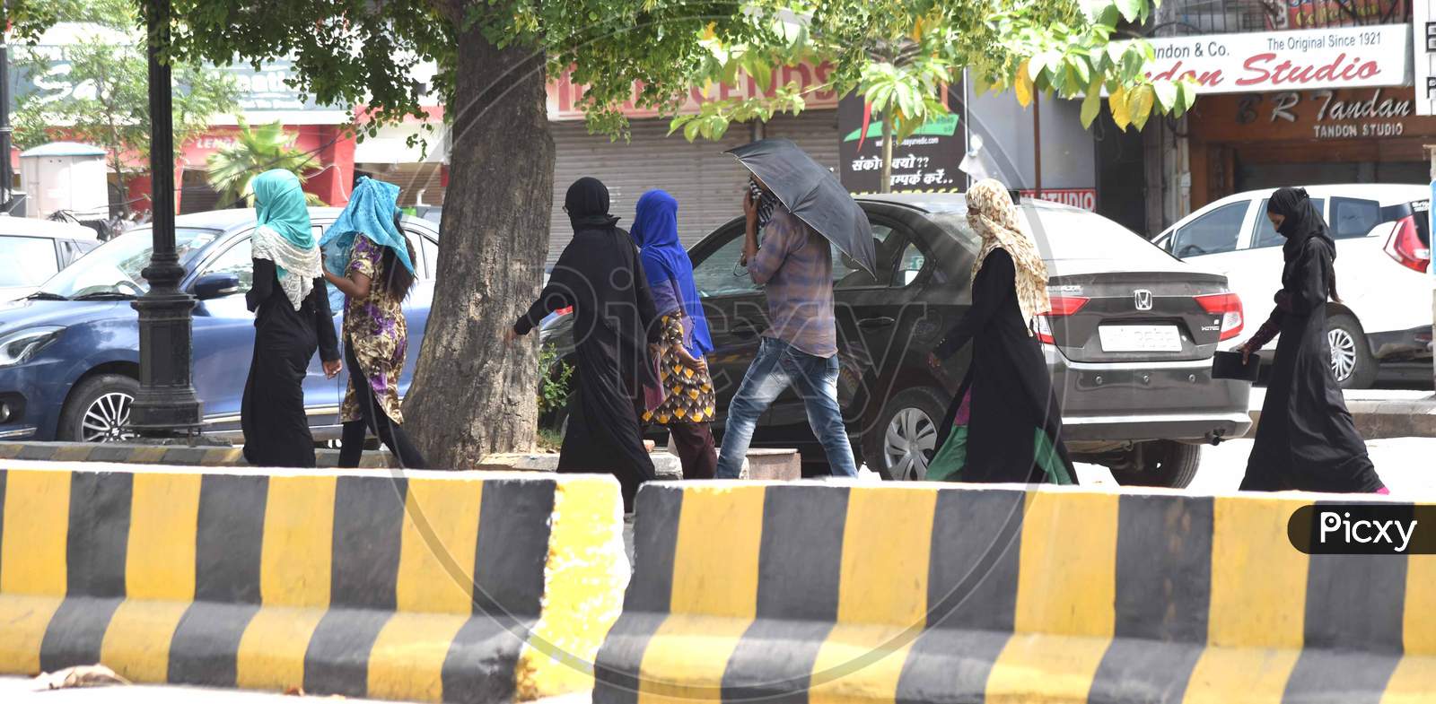 Muslim Woman Walking on Streets Wearing Masks During Corona Virus ( COVID-19) Lock Down In Prayagraj