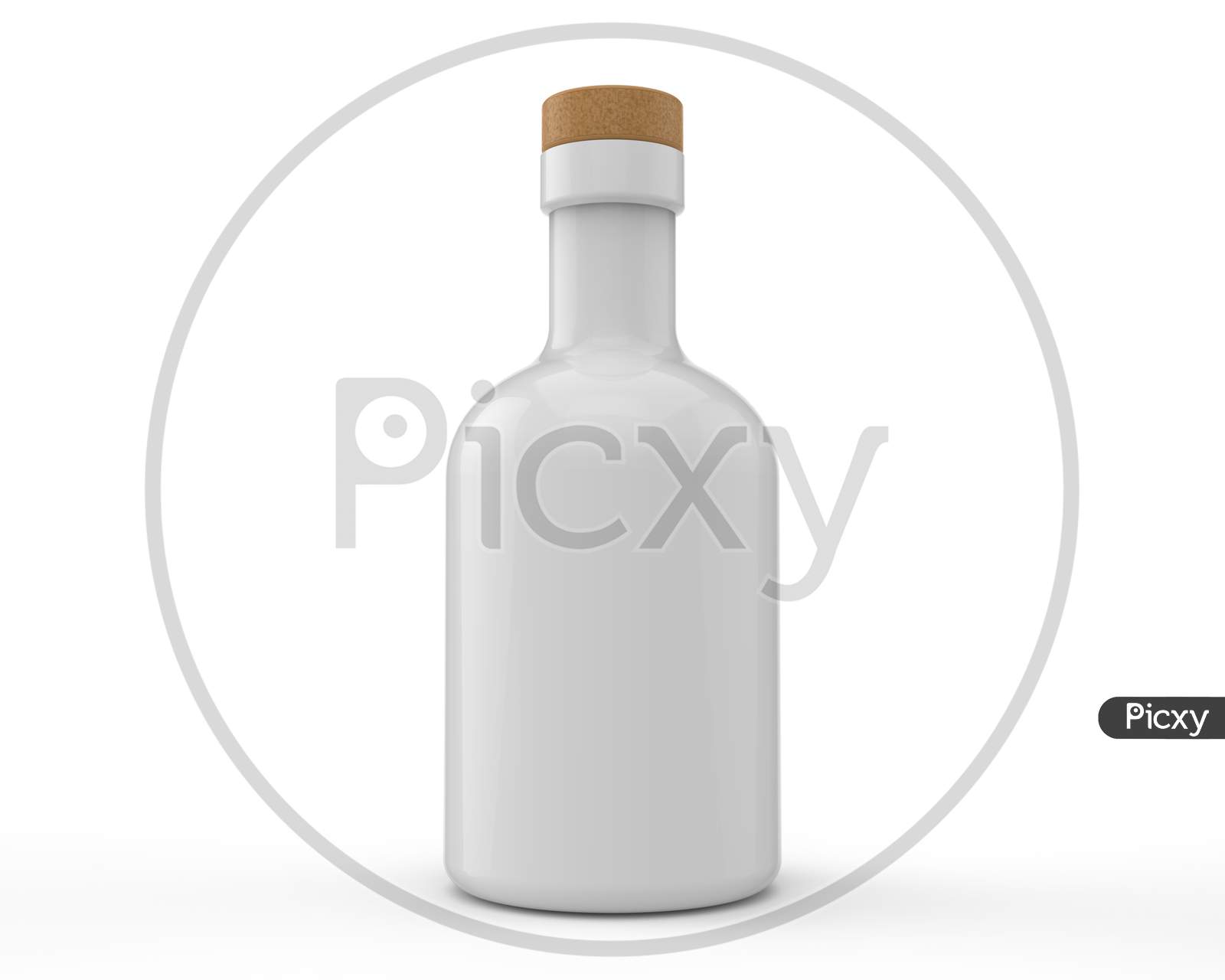 3D Rendering, White Oil Bottle With Wood Lid