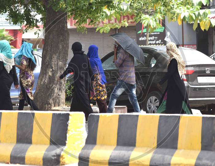 Muslim Woman Walking on Streets Wearing Masks During Corona Virus ( COVID-19) Lock Down In Prayagraj