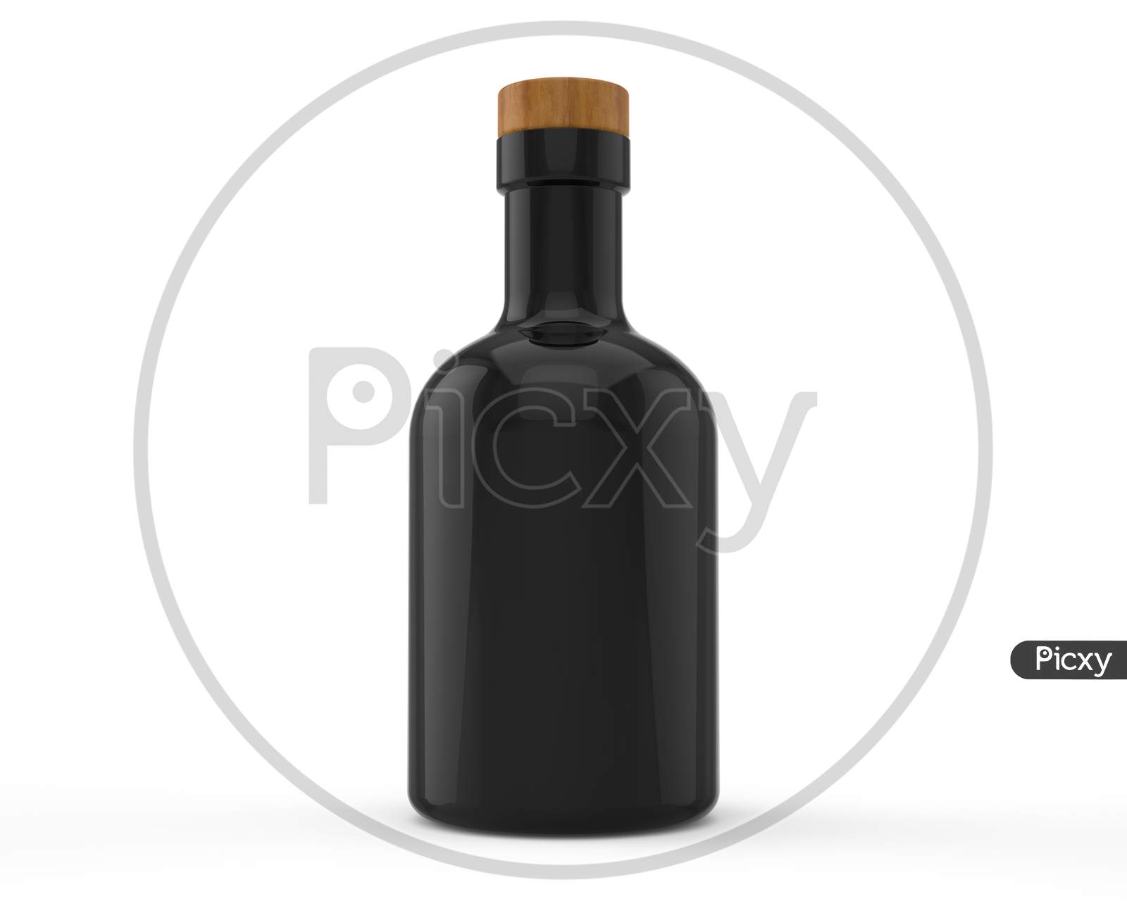 3D Rendering, Black Oil Bottle With Wood Lid