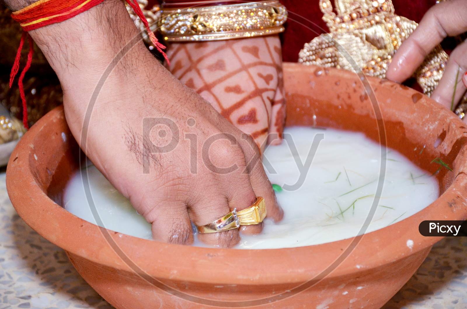 Indian Couple Playing Ring Fishing Game In Wedding Ceremony Of India