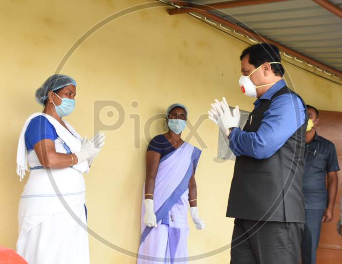 Assam Chief Minister Sarbananda Sonowal Visiting Sonaigaon Camp Quarantine Center At Udalguri District Of Assam  On April 18, 2020