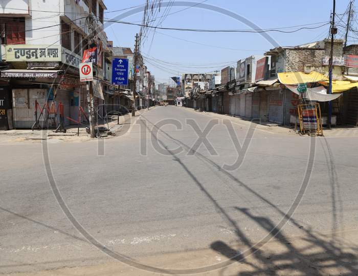 A View Of Chowk Main Market Empty Road During A Nationwide Lockdown To Slow The Spreading Of The Corona virus Disease (Covid-19), In Prayagraj, April, 18, 2020.