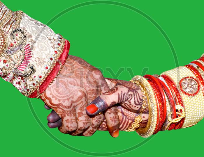 Bride & Groom Hands Together In Indian Wedding