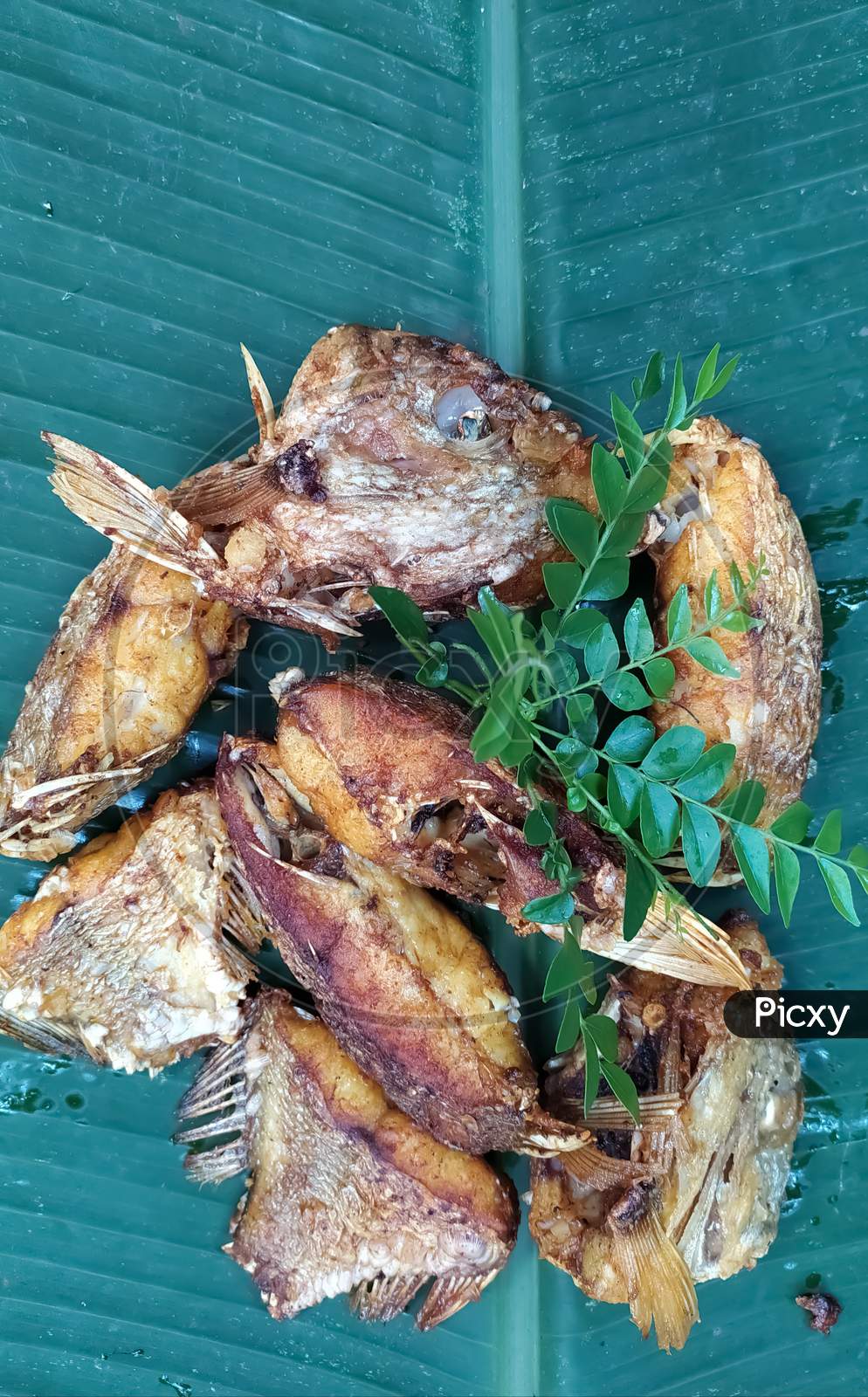 Image Of Fried Fish On A Banana Leaf-rm297608-picxy