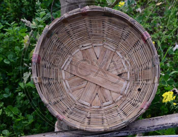 A Wood Weaved Basket in Rural Indian Villages
