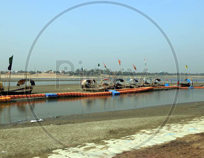 Water Level Of Ganga Reduced During A Nationwide Lockdown To Slow The Spreading Of The Corona virus Disease (Covid-19), In Prayagraj, April, 19, 2020.